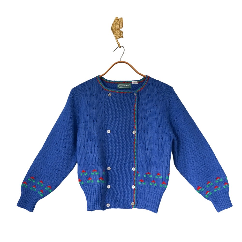VTG Carroll Reed Wool Floral Chunky Knit Cardigan Sweater S Cottagecore Dainty - Picture 1 of 16